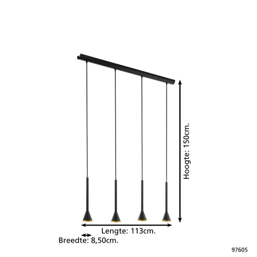 EGLO hanglamp Cortaderas - gu10 - 113 cm - zwart/goud - vtwonen shop