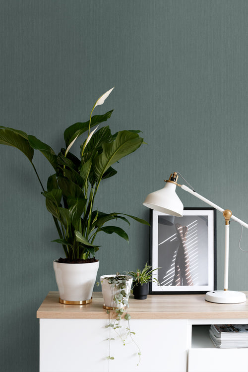 ESTAhome behang effen denim jeans structuur vergrijsd groen - 53 cm x 10.05 m - 148706