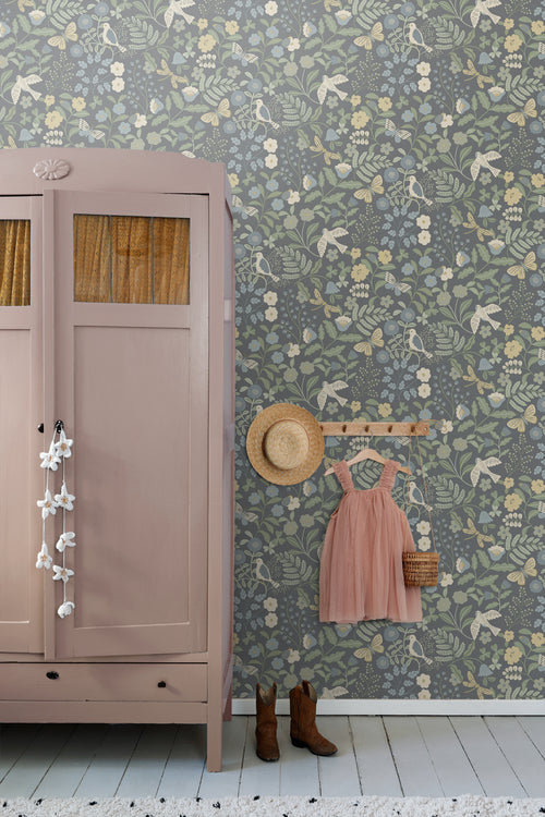 ESTAhome behang bloemen en vogels blauw en groen - 50 x 900 cm - 131464 - vtwonen shop