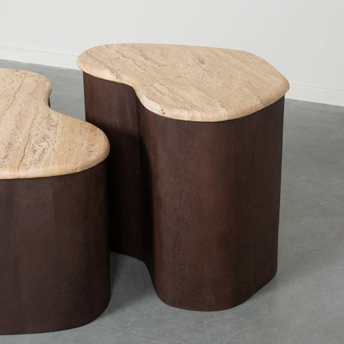 LABEL51 Salontafel Davi - Travertin/Hout - 40x30x45cm - vtwonen shop