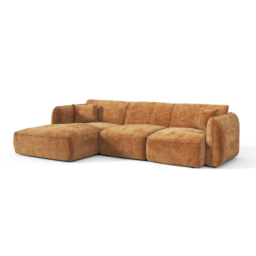 Premium Interiors - Linkerhoekbank LOMI - gewaafd fluweel karamel 272cm
