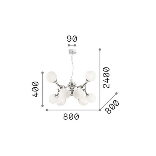 Ideal Lux NODI Hanglamp met meerdere armen, chroom, 9x E14 fitting