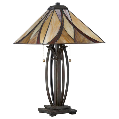 Elstead Asheville - 2-lichts tafellamp brons, tiffany glas, E27