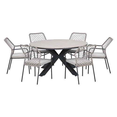 Garden Impressions Tuinset Ross 6-delig - Tulli tuintafel light teak look Ø148 cm