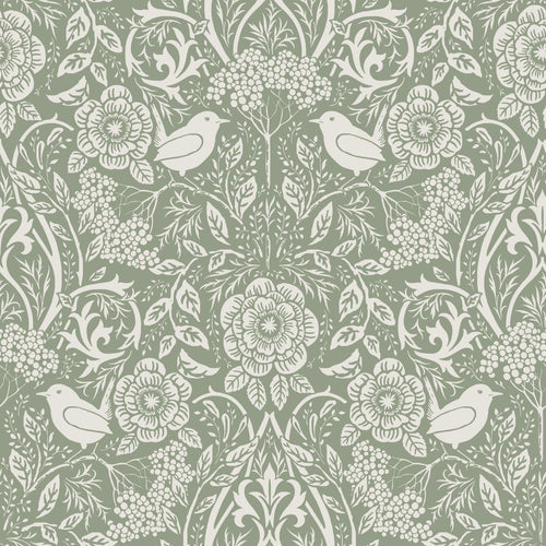 ESTAhome behang bloemen en vogels in art nouveau stijl vergrijsd groen - 53 cm x 10.05 m - 139293