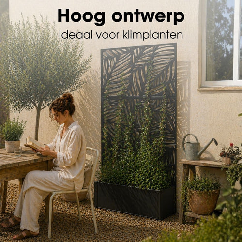 Mica Decorations Sapri Plantensteun - Plantenbak met Klimrek voor bij Klimopplanten - Plantenstandaard Vrijstaand of tegen Muur - 92 x 33 x 174 cm -