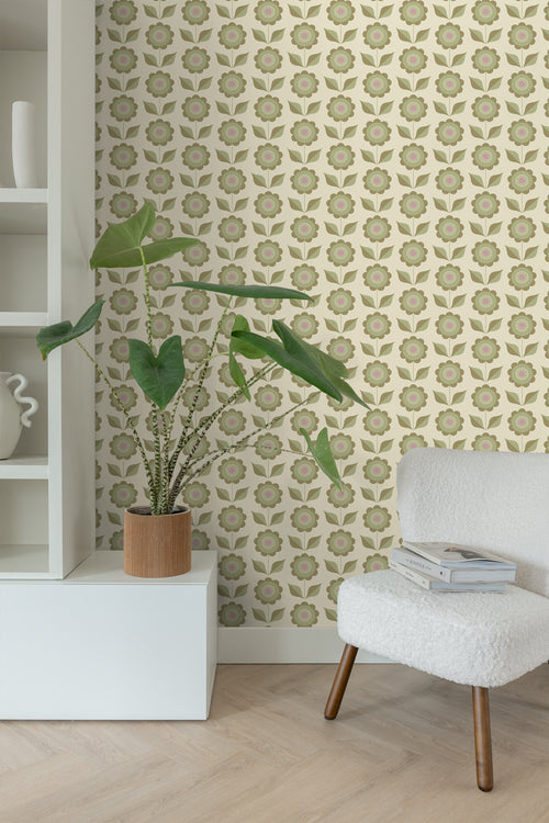 ESTAhome behang bloemen vergrijsd groen - 50 x 900 cm - 130979 - vtwonen shop