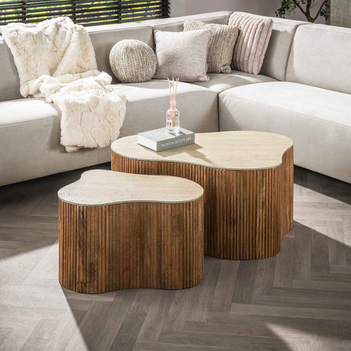 Giga Meubel Salontafel Nuovo - Organisch Beige/Hout - Set van 2