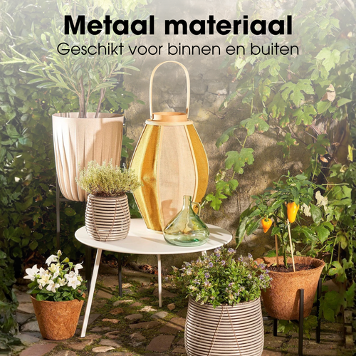 Mica Decorations Seatle Bijzettafel voor Buiten - Salontafel Rond - Plantentafel en Koffietafel - H38 x Ø58 cm - Metaal - Wit