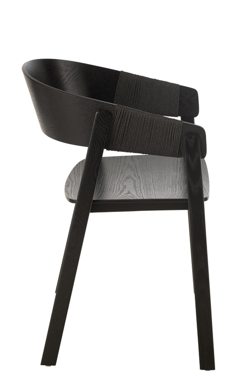 J-Line stoel Naga - essenhout/touw - zwart