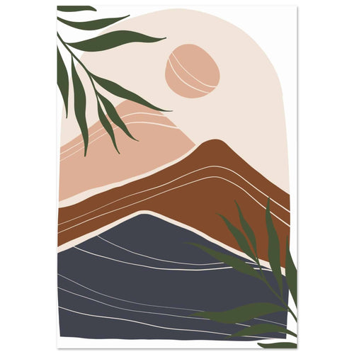 Artfulprints Poster met Lijst Boho – Mountain sun   - 70x100 cm - Bruin