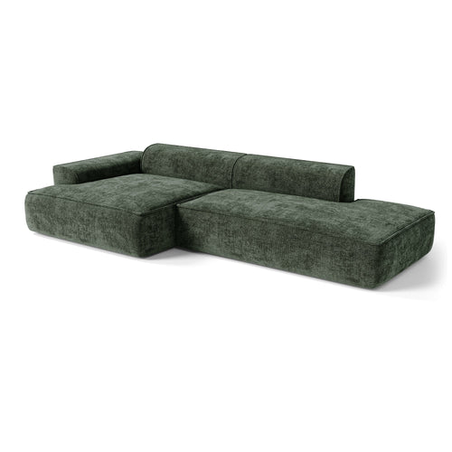 Premium Interiors - Hoekbank (links) HANA - fluweel weefsel olijfgroen 300cm
