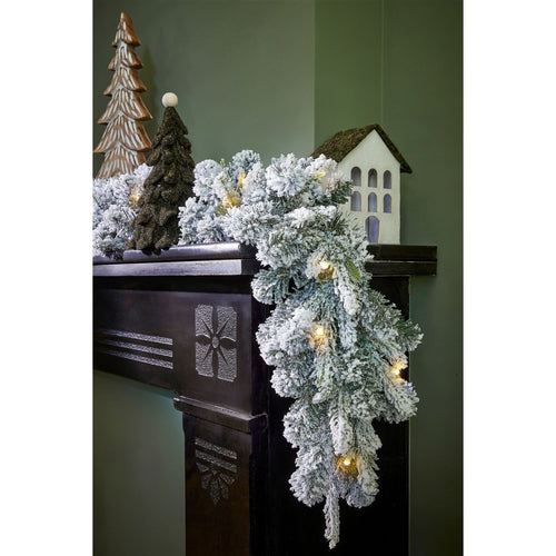 Black Box Trees Glendon Guirlande met Verlichting - Kerstguirlande met Sneeuw L270 cm - Kerst Decoratie met Lampjes - Frosted
