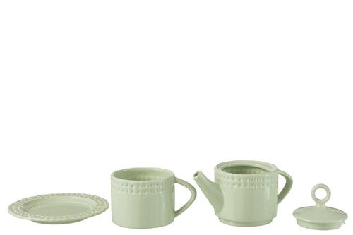 J-Line theepot + theekop - keramiek - groen - woonaccessoires - vtwonen shop