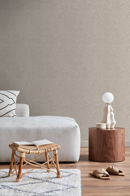 ESTAhome behang 3d golvende lijnen taupe - 53 cm x 10.05 m - 139661
