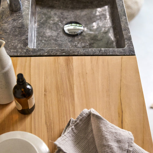 Tikamoon Badkamermeubel in massief teakhout en marmer 85 cm - Naturel