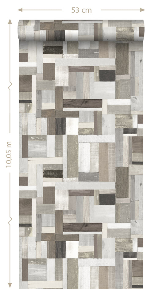 ESTAhome behang sloophout beige en taupe - 53 cm x 10.05 m - 138513