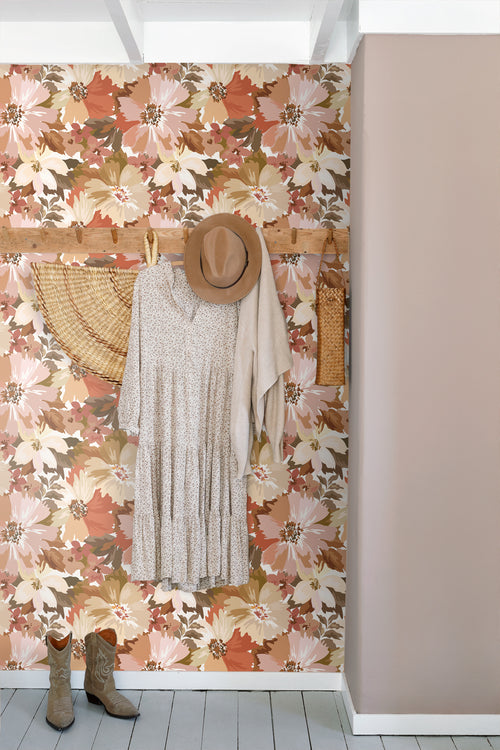 ESTAhome behang bloemen terracotta - 50 x 900 cm - 131265 - vtwonen shop