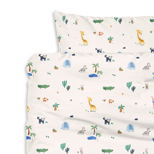 Petite Amélie Kinderbeddengoed SAFARI 2 dlg - 90x200 cm - biologisch katoen - crème