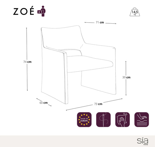 Sia Home - Eetkamerstoel ZOE - Fluweel - Mol - 73cm - vtwonen shop
