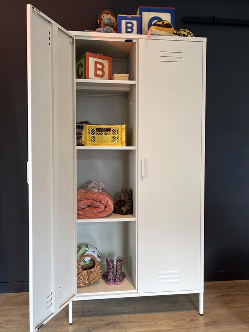 MaximaVida metalen kleding lockerkast Finn 90 x 50 x 185 cm ivoor - 4 schappen