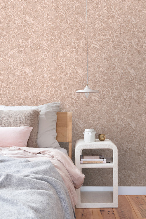 ESTAhome behang bloemtekeningen terracotta roze - 53 cm x 10.05 m - 139548
