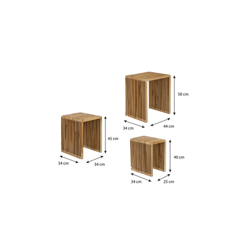 Mica Decorations Yonker Bijzettafel - Set van 3 - L44 x B34 x H50 cm - Gerecycled Hout - Bruin