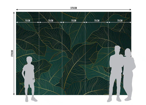 Sanders & Sanders fotobehang palmbladeren groen en goud - 375 x 270 cm - 601458
