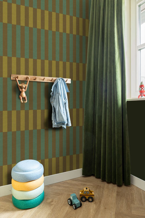 ESTAhome behang linnen-look strepen groen - 50 x 900 cm - 132247