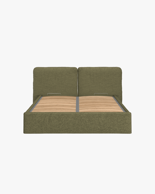 noo.ma gestoffeerd bed met opbergruimte, Earthy Green, lits-jumeaux