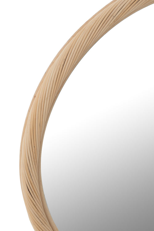 J-Line spiegel Rond -  rotan/glas - naturel - medium - Ø 66.5 cm