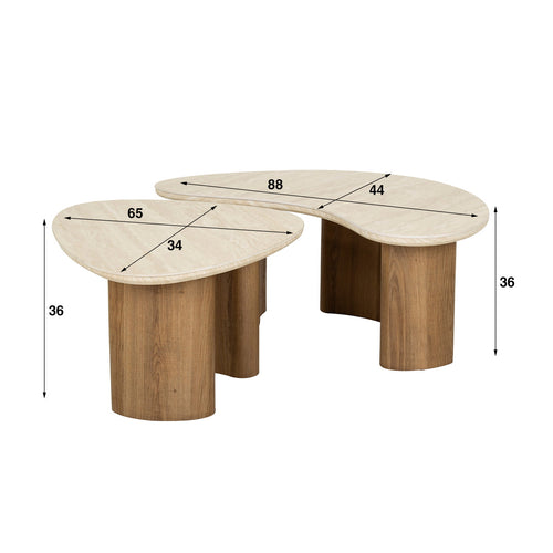 Giga Meubel Salontafel Organic Travertin - Set Van 2 - 88x44x36cm - vtwonen shop