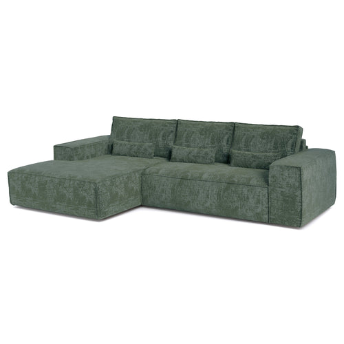 Premium Interiors - Linkshoekbank met snelle uitklapfunctie JUNE - gewaafd fluweel smaragdgroen 320cm