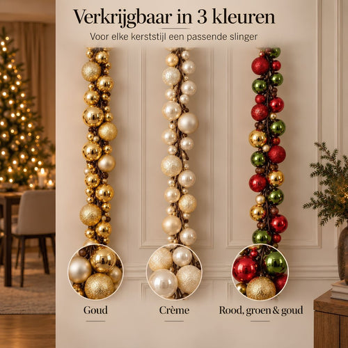 Mica Decorations Kerstslinger Goud 180 cm - Gouden Kerstslinger met Kerstballen - Kerstdecoratie voor Schouw, Trap of Kerstboom - Gemaakt van