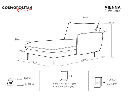 Cosmopolitan Design rechter chaise longue Vienna structurele stof, beige - 170x110x95cm