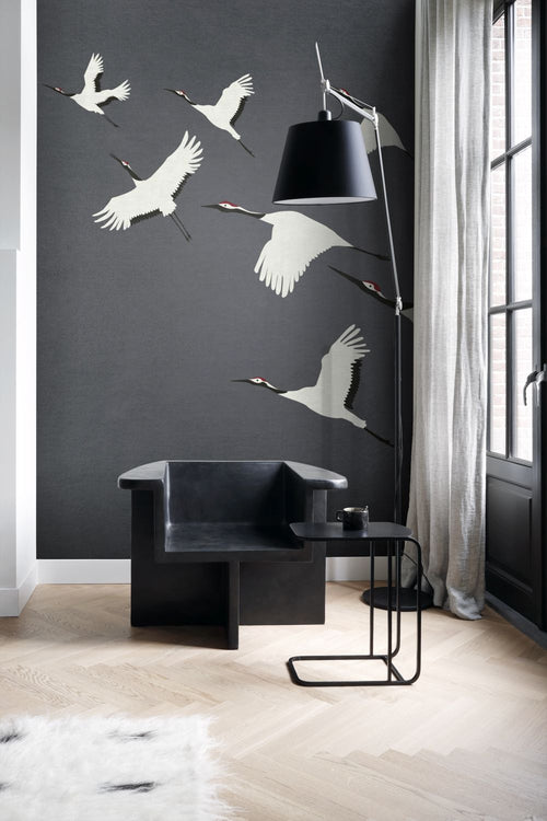 Origin Wallcoverings fotobehang kraanvogels donkergrijs - 300 x 300 cm - 357235