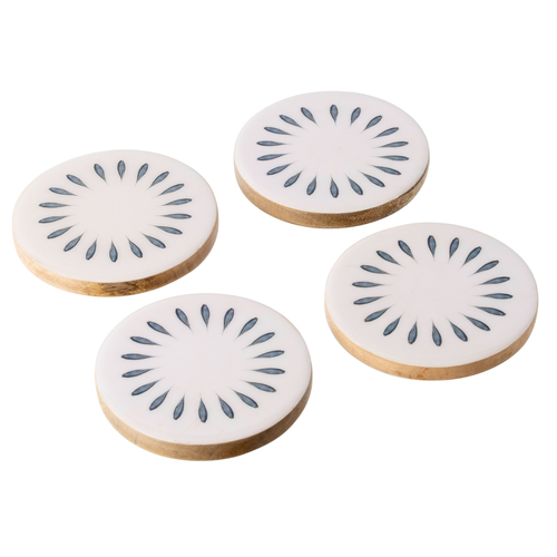 J-Line onderzetter Rond - hout - blauw/wit - set van 4