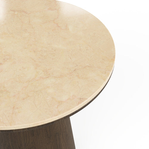 Premium Interiors - Bijzettafel VERO - multiplex en marmer beige marmer en donker notenhout 50cm