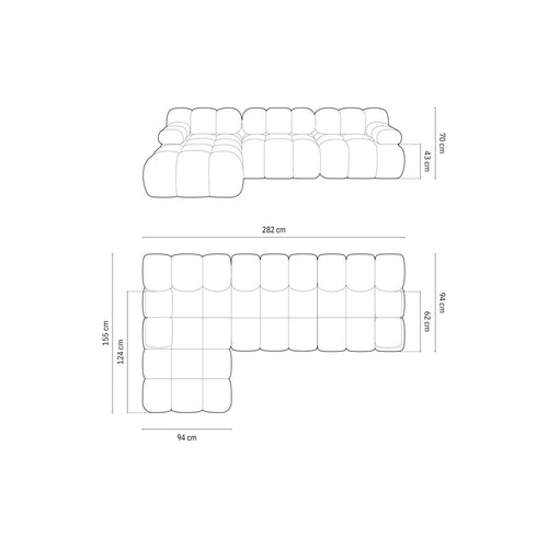 Cosmopolitan Design - Modulaire hoekbank links Cortina 4-zits, flueel cappuccino - 155x282x70cm