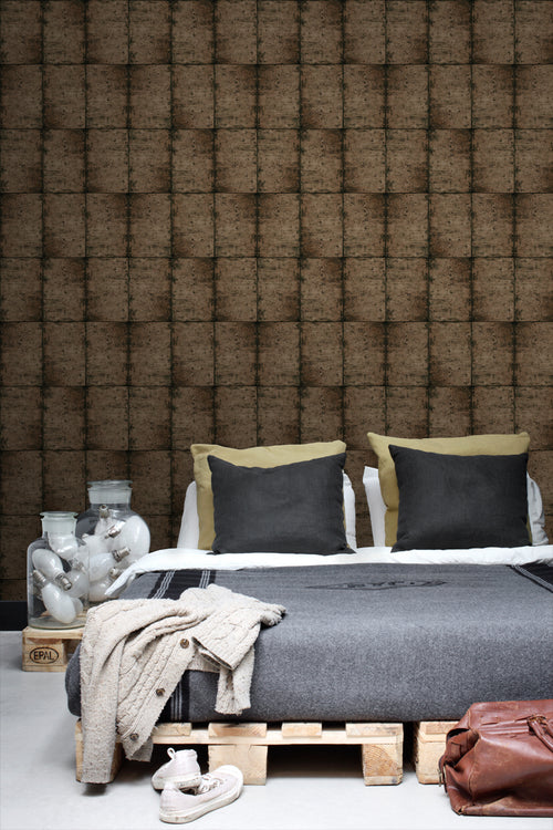 ESTAhome behang zinken platen vergrijsd bruin - 53 cm x 10.05 m - 138881