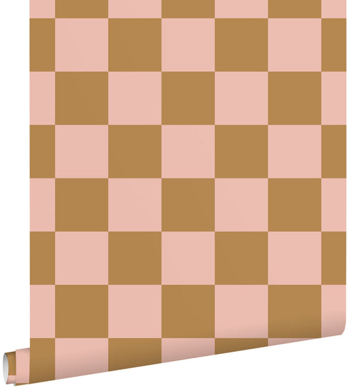 ESTAhome behang geblokt motief roze en bruin - 50 x 900 cm - 131420 - vtwonen shop