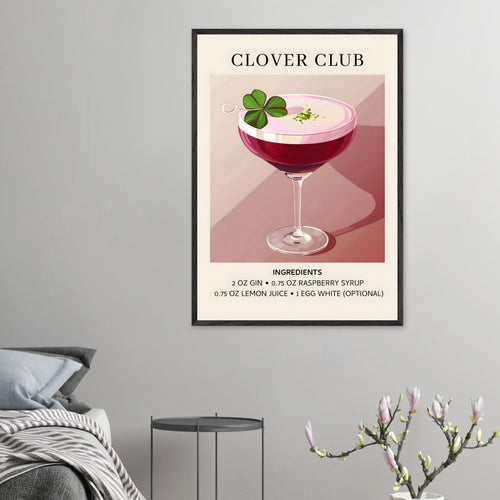 Artfulprints Poster Clover Club cocktail - Ingrediënten   - 50x70 cm - Roze
