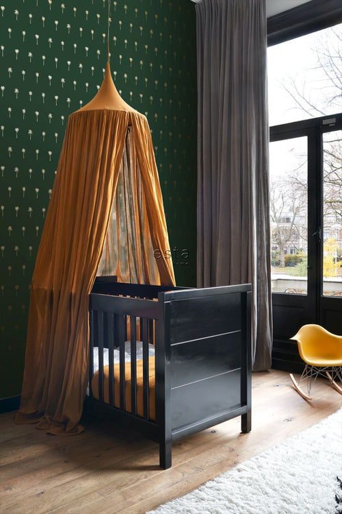 ESTAhome behang palmbomen emerald groen en goud - 53 cm x 10.05 m - 139160