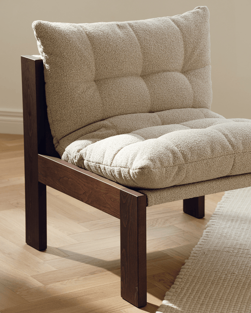 noo.ma Huno Lounge Chair - bouclé fauteuil, hout, Cocoa Brown & Desert Beige