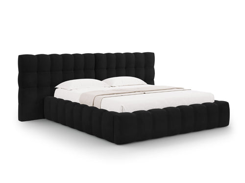 Cosmopolitan Design Opbergbed met dubbel hoofdbord Bali 140x200cm, flueel, zwart - 230x200x100cm
