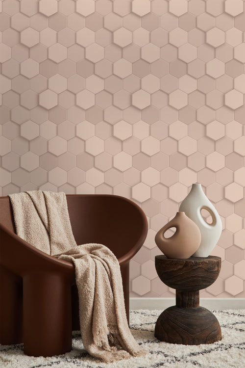 Origin Wallcoverings behang 3d hexagon motief licht roze - 53 cm x 10.05 m - 347849