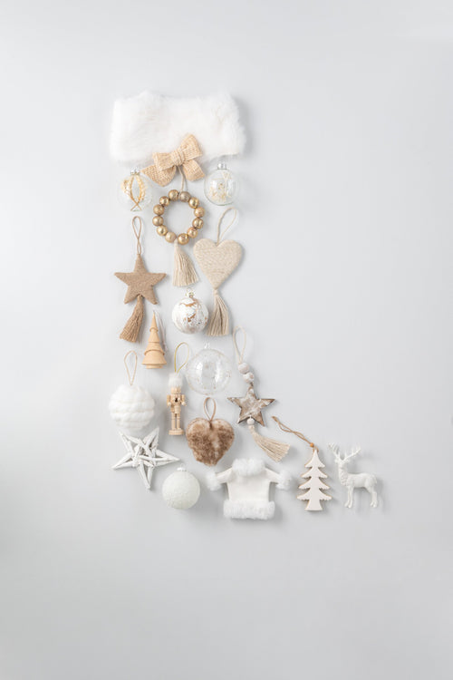J-Line kerstbal Gedroogde Takjes - glas - transparant/beige - small - doos van 6
