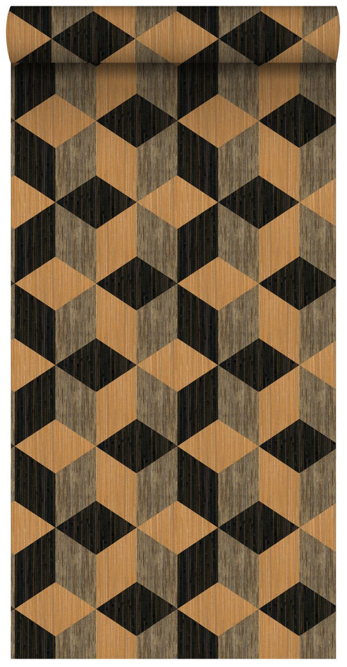 ESTAhome XXL behang 3D grafische kubussen zwart en bruin - 50 x 900 cm - 158918