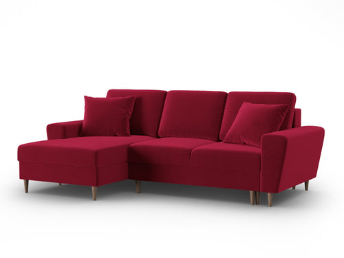 Cosmopolitan Design Uitklapbare hoekbank links met opbergdoos Kyoto 4-zits, flueel rood - 145x241x88cm