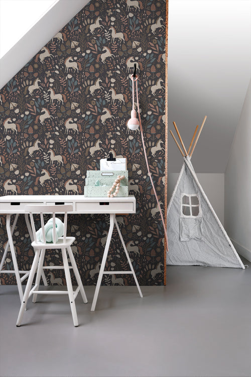 ESTAhome behang unicorns donkerblauw en bruin - 50 x 900 cm - 131462 - vtwonen shop